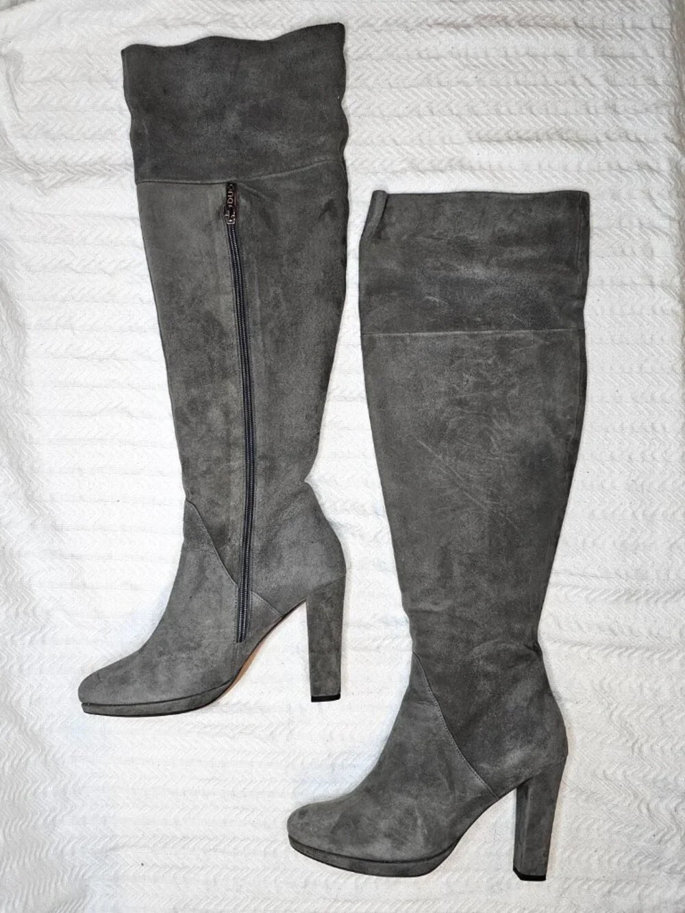 Duo Data 4.25” Block Heel Knee High Fold-Over Wide Calf Tall Suede Boots EU39 L
